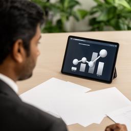 Ravi Singh arranging reporting notes beside a KPI display